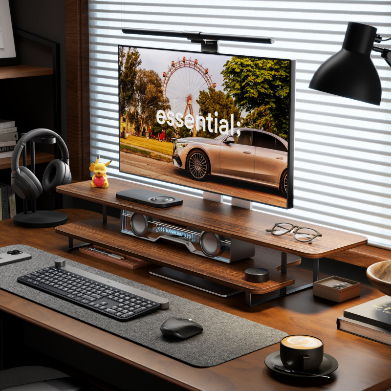 Walnut Finish Monitor Stand Ri – Desk Setup With Laptop And Monitor Bewertung und Preis